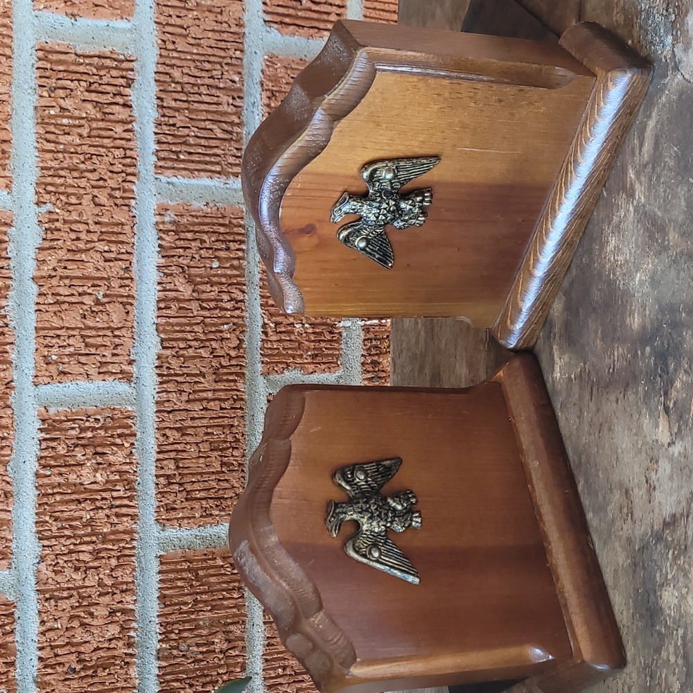 Vintage brass eagle wooden bookends
